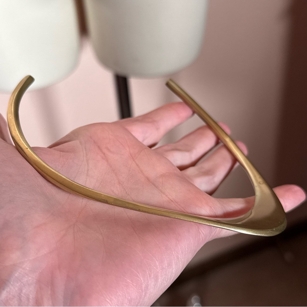VIntage 1960 '70 MCM Modernist deco gold Brass Minimalist Choker Collar Necklace - Picture 14 of 17